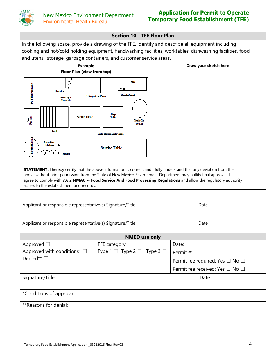Application for Permit to Operate Temporary Food Establishment (Tfe) - New Mexico, Page 4