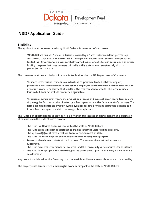 Instructions for Form SFN59676 North Dakota Development Fund, Inc. (Nddf) Application - North Dakota