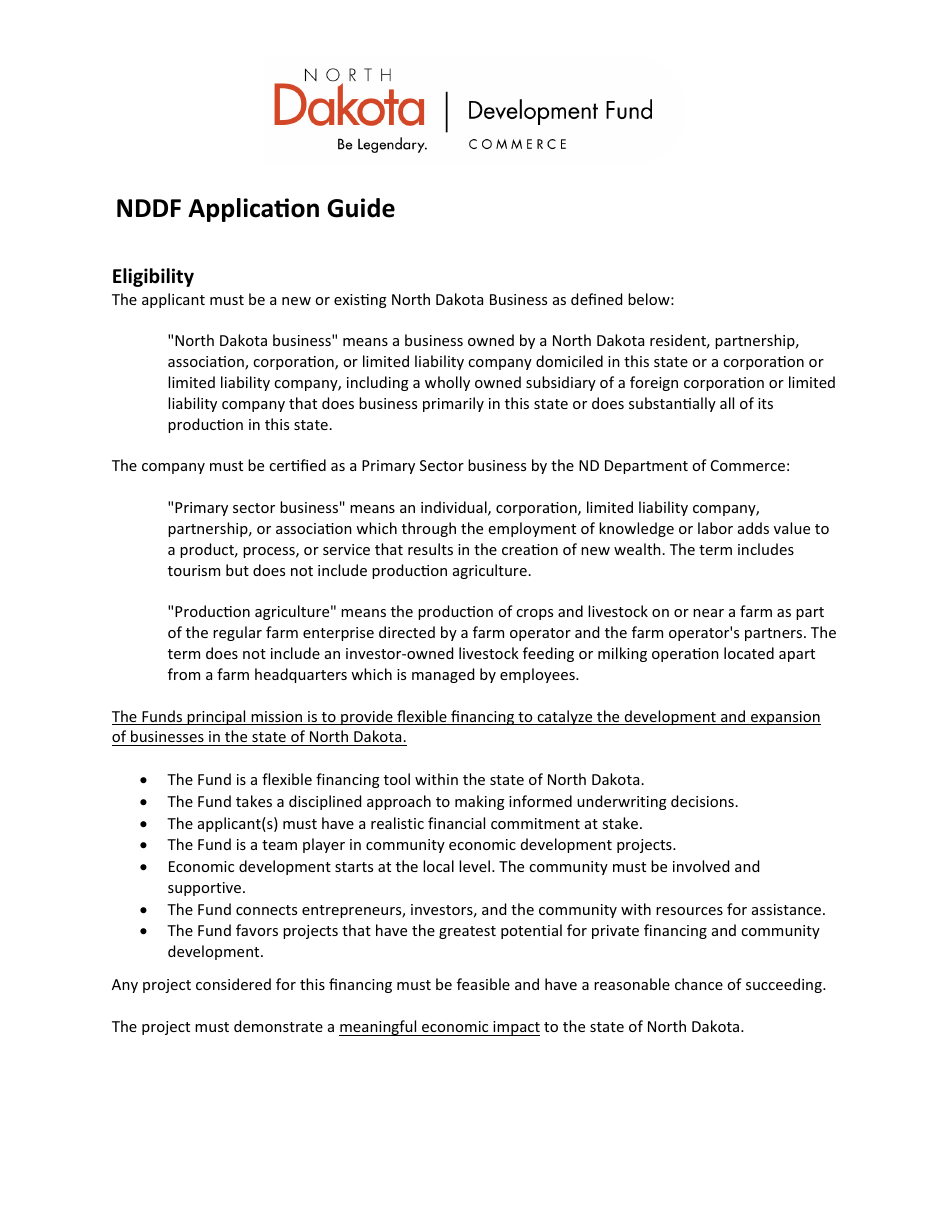 Instructions for Form SFN59676 North Dakota Development Fund, Inc. (Nddf) Application - North Dakota, Page 1