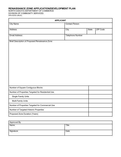 Form SFN62332 Renaissance Zone Application/Development Plan - North Dakota