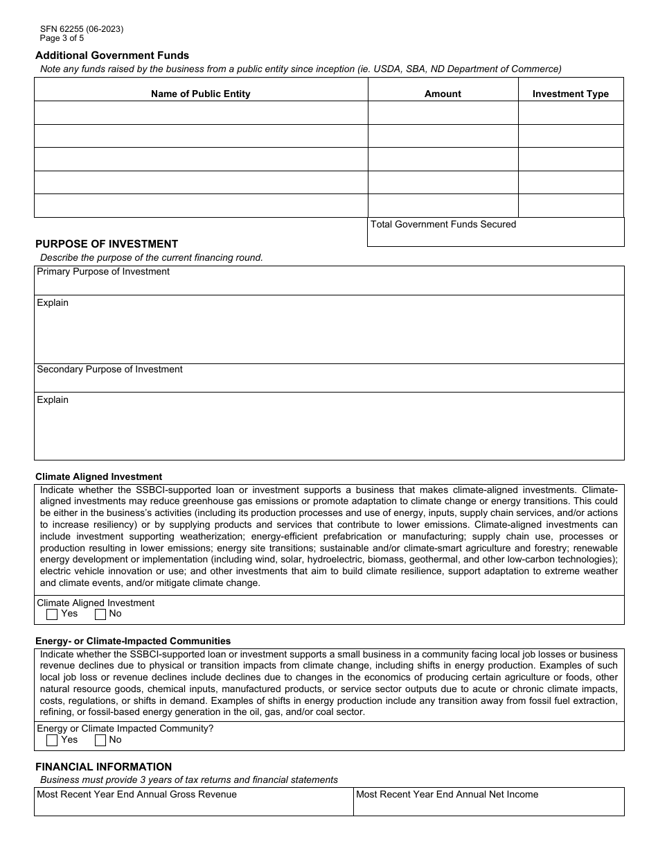Form SFN62255 North Dakota Development Fund, Inc (Nddf) Angel Match Program of North Dakota (Amp) Application - North Dakota, Page 3