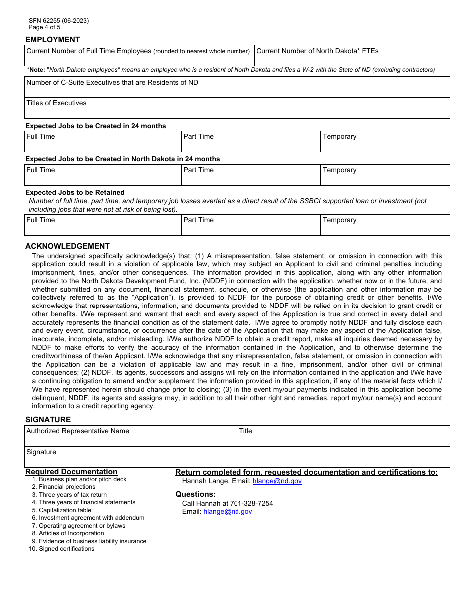 Form SFN62255 North Dakota Development Fund, Inc (Nddf) Angel Match Program of North Dakota (Amp) Application - North Dakota, Page 4