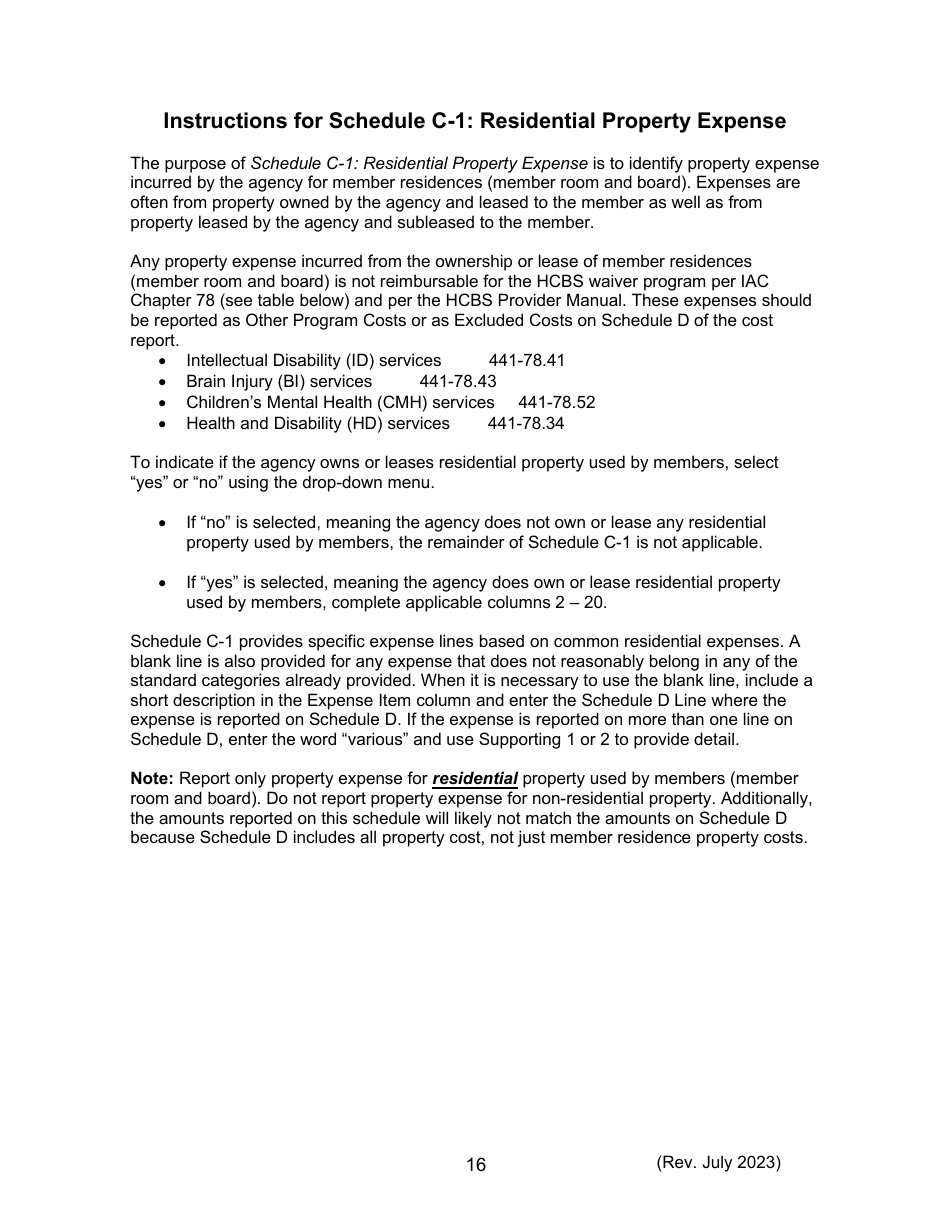 Instructions for Form 470-5477 Home and Community-Based Services (Hcbs) Cost Report - Iowa, Page 16