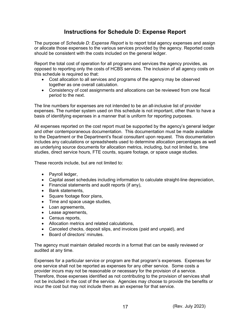 Instructions for Form 470-5477 Home and Community-Based Services (Hcbs) Cost Report - Iowa, Page 17