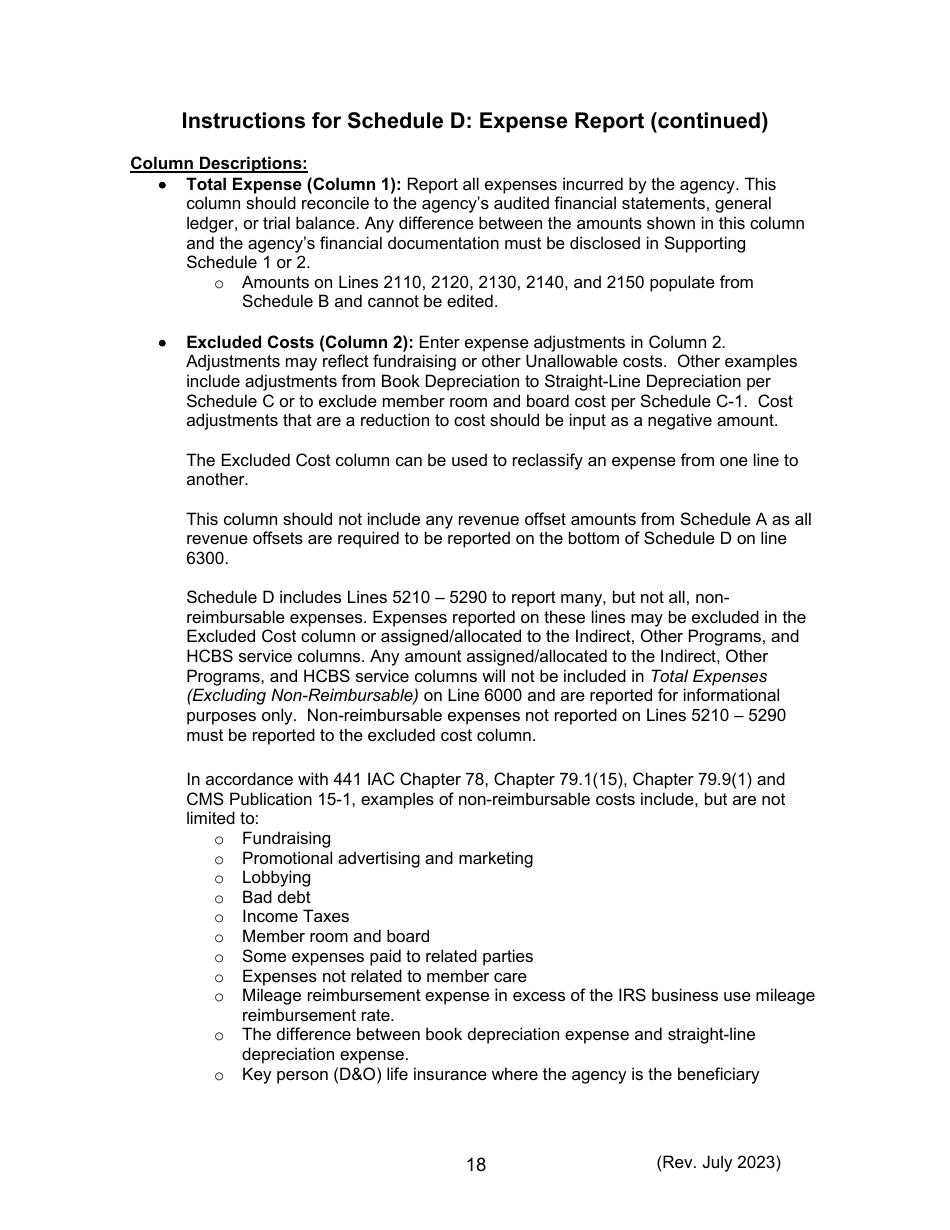 Instructions for Form 470-5477 Home and Community-Based Services (Hcbs) Cost Report - Iowa, Page 18