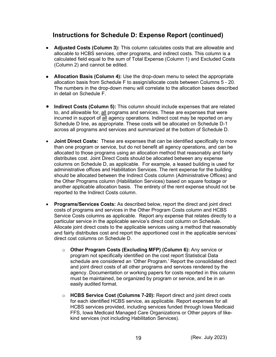 Instructions for Form 470-5477 Home and Community-Based Services (Hcbs) Cost Report - Iowa, Page 19