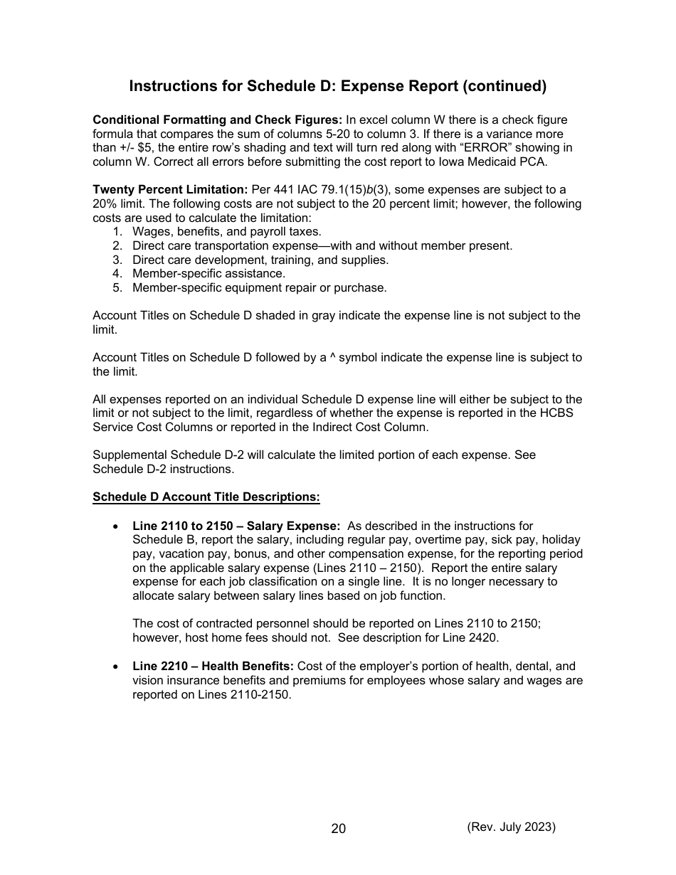 Instructions for Form 470-5477 Home and Community-Based Services (Hcbs) Cost Report - Iowa, Page 20