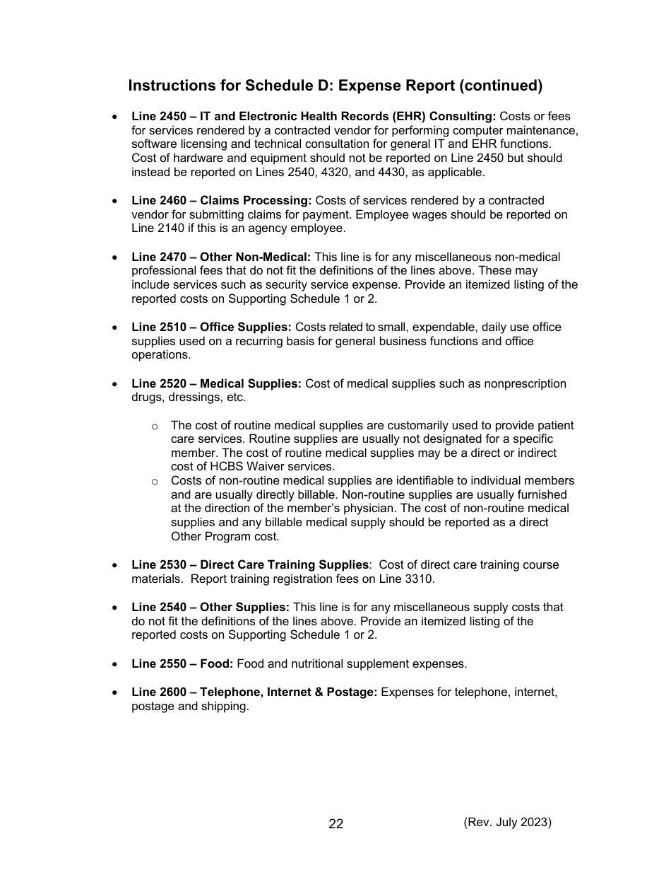 Instructions for Form 470-5477 Home and Community-Based Services (Hcbs) Cost Report - Iowa, Page 22