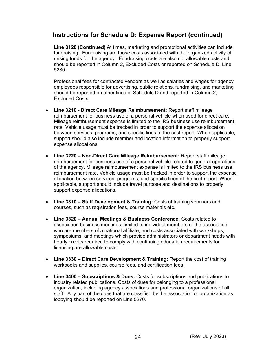 Instructions for Form 470-5477 Home and Community-Based Services (Hcbs) Cost Report - Iowa, Page 24