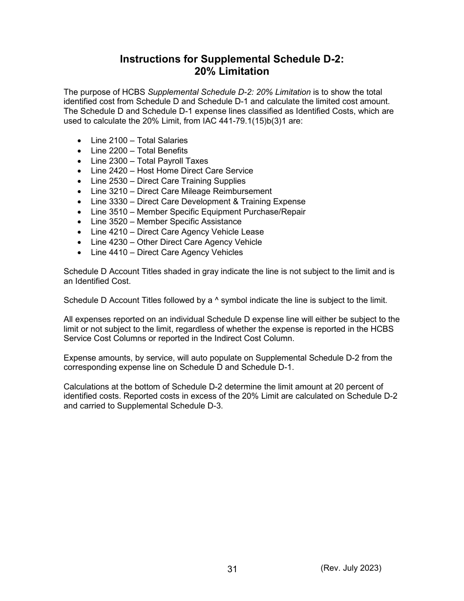 Instructions for Form 470-5477 Home and Community-Based Services (Hcbs) Cost Report - Iowa, Page 31