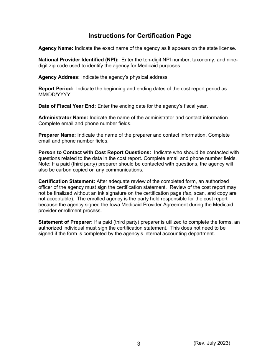 Instructions for Form 470-5477 Home and Community-Based Services (Hcbs) Cost Report - Iowa, Page 3