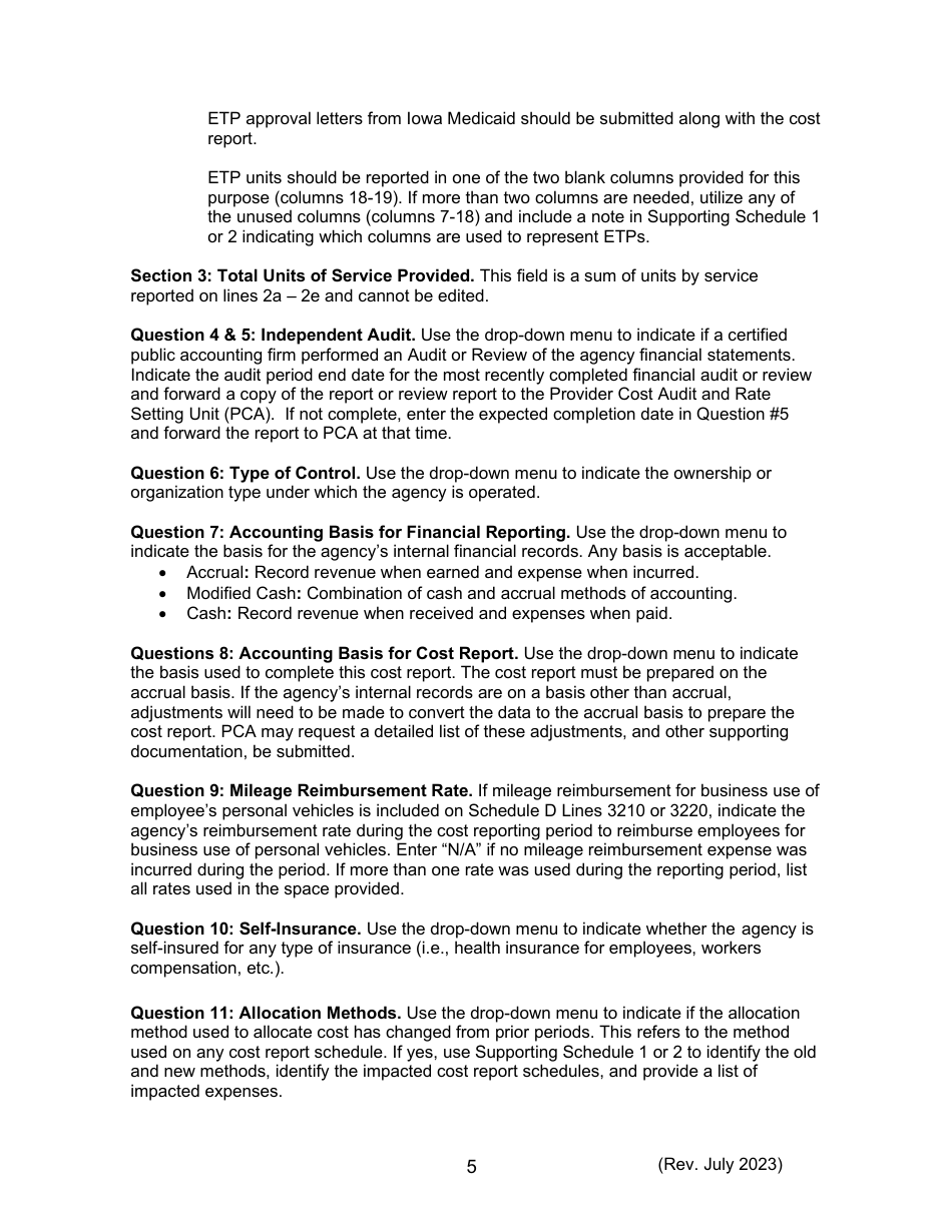 Instructions for Form 470-5477 Home and Community-Based Services (Hcbs) Cost Report - Iowa, Page 5