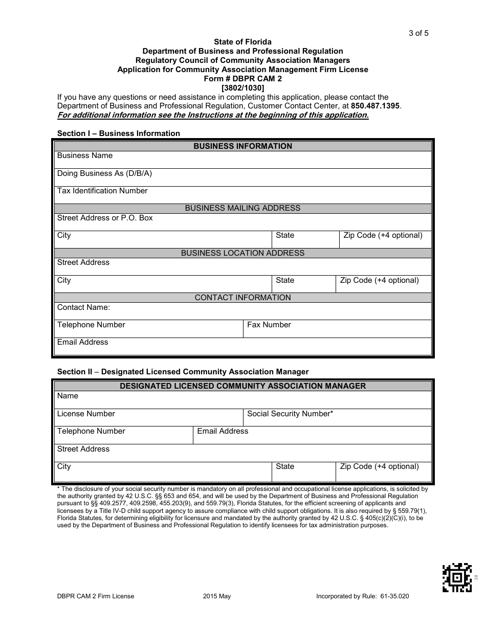 Form DBPR CAM2 Application for Community Association Management Firm License - Florida, Page 4