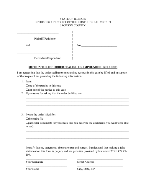 Motion to Lift Order Sealing or Impounding Records - Jackson County, Illinois Download Pdf