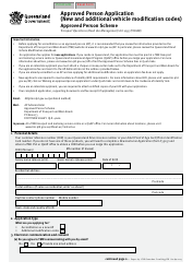 Document preview: Form F1855 Approved Person Application (New and Additional Vehicle Modification Codes) - Approved Person Scheme - Queensland, Australia