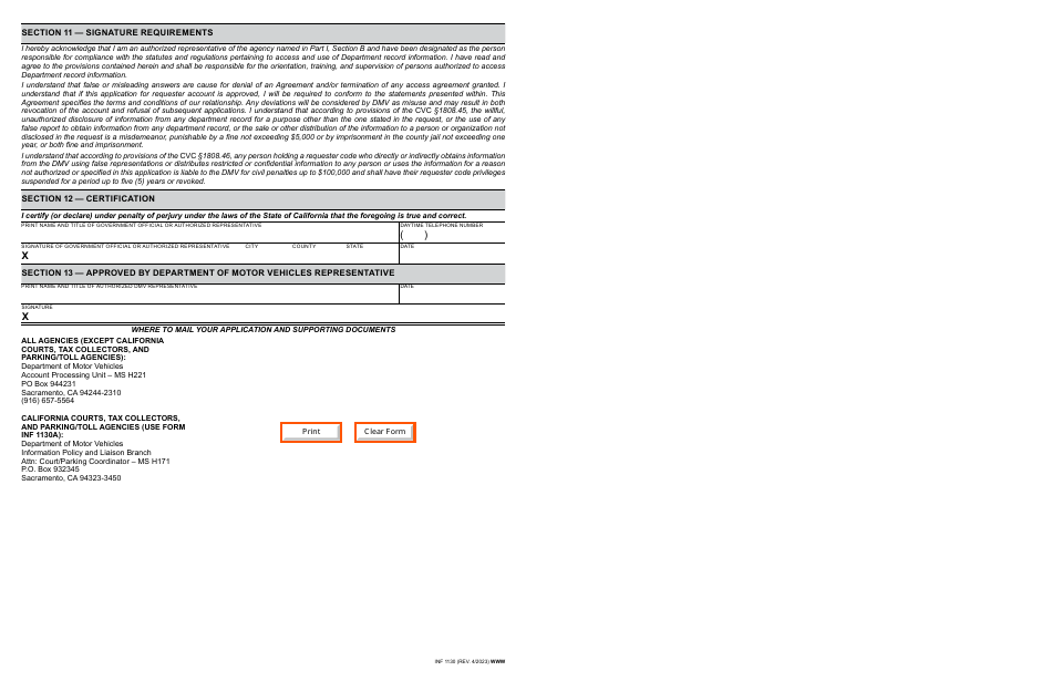 Form INF1130 Government Requester Account Application - California, Page 4