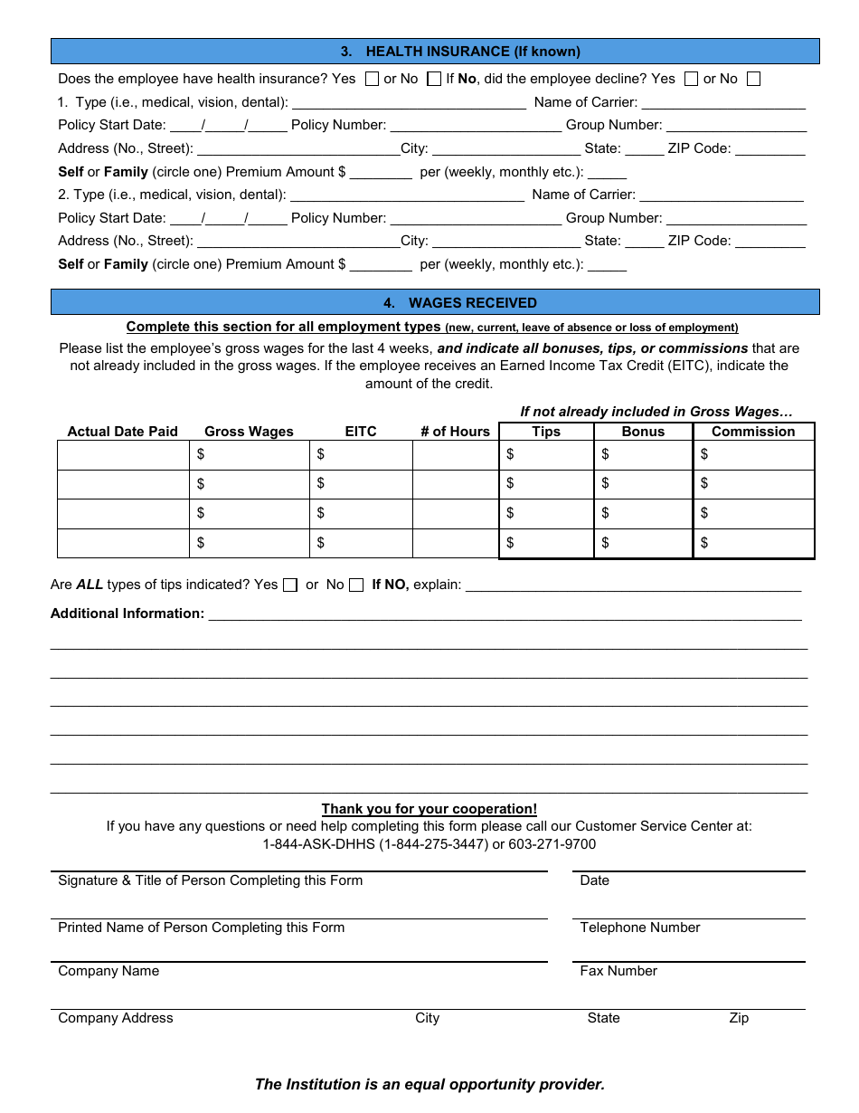 BFA Form 756 Employment Verification - New Hampshire, Page 2