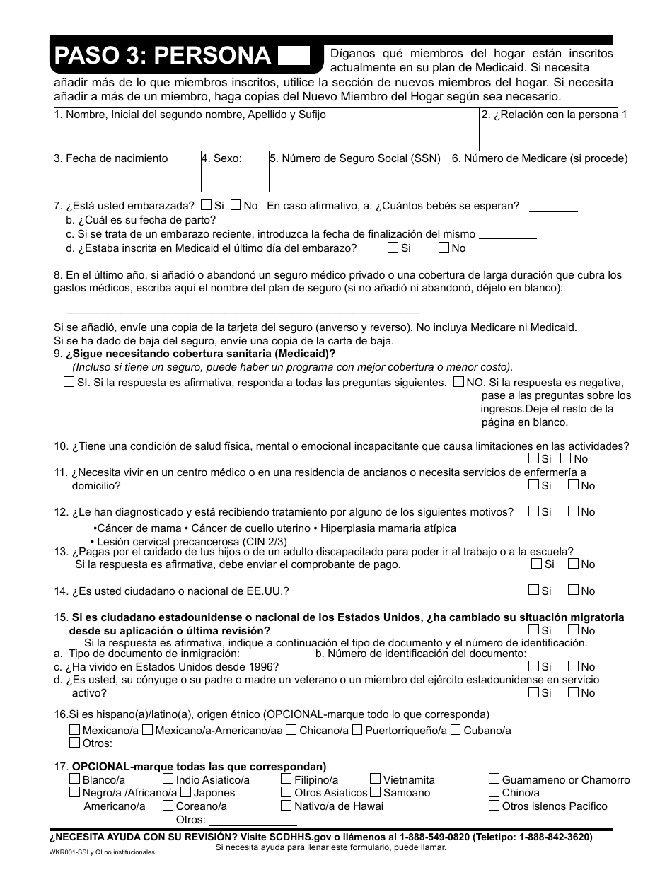 Formulario WKR001 Formulario De Revision Anual - Programas No Institucionales - South Carolina (Spanish), Page 7