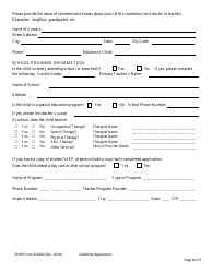 DHHS Form 3218D Disability Report - Child Under Age 19 - South Carolina, Page 2