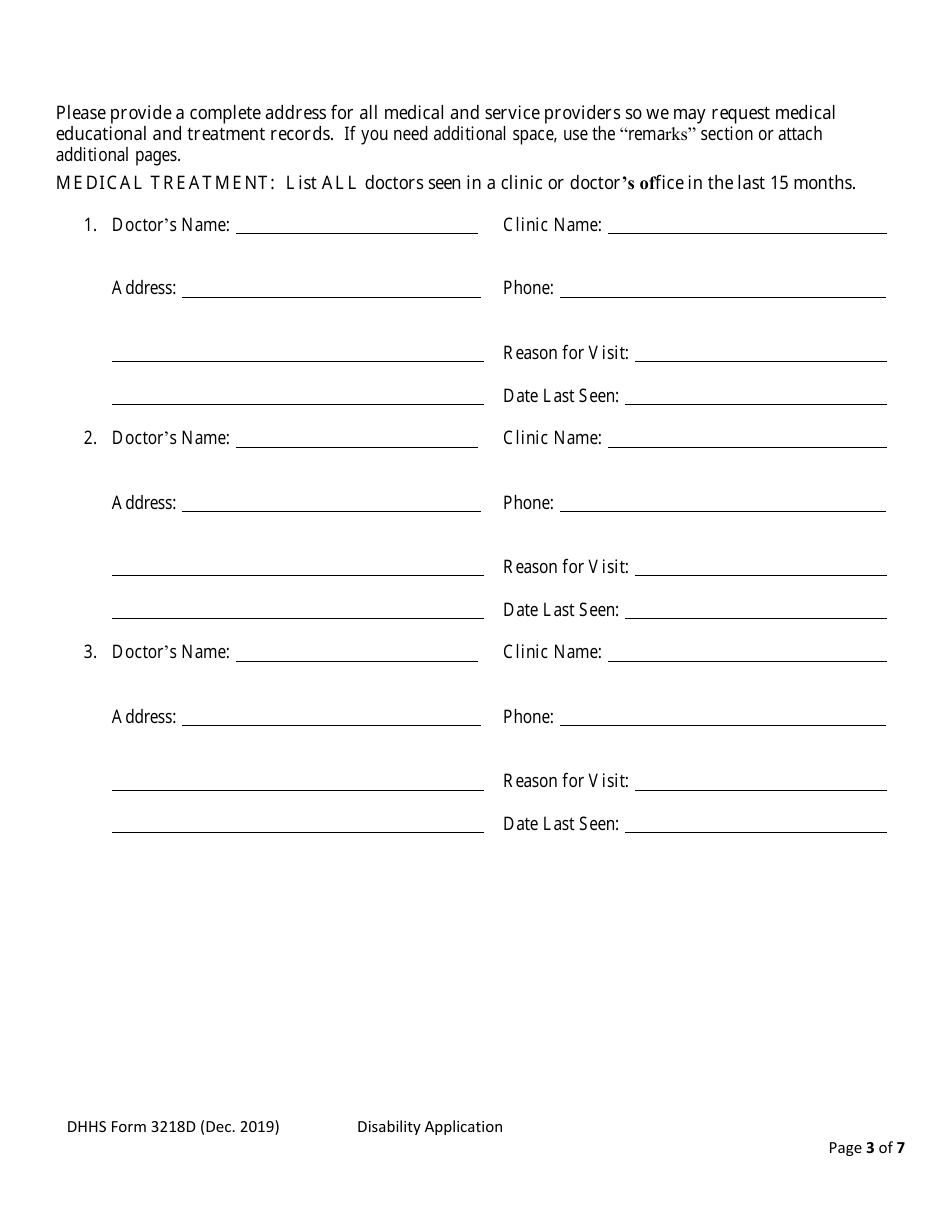 DHHS Form 3218D Disability Report - Child Under Age 19 - South Carolina, Page 3