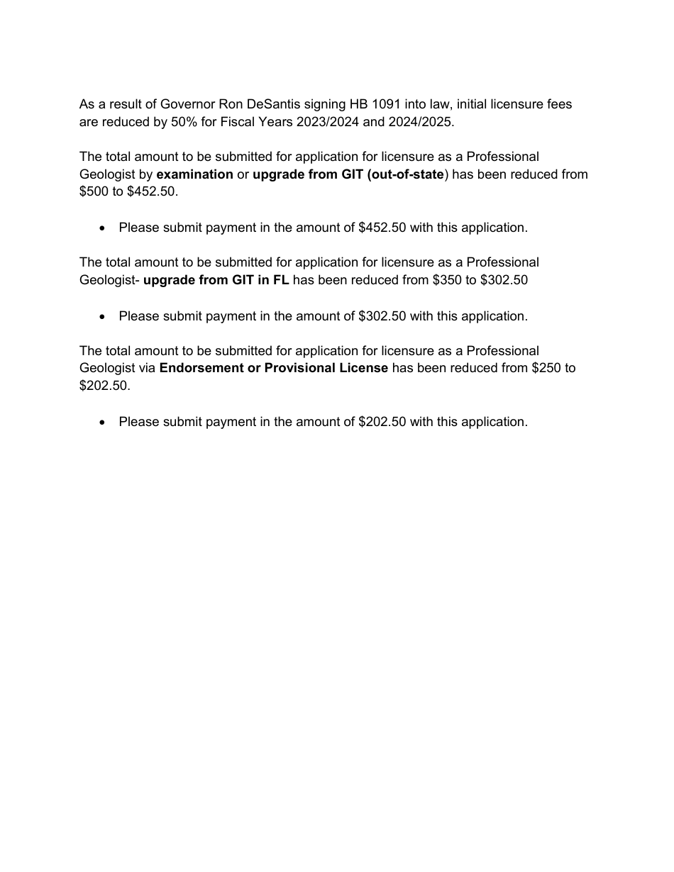 Form DBPR PG4701 Application for Licensure - Professional Geologist - Florida, Page 1