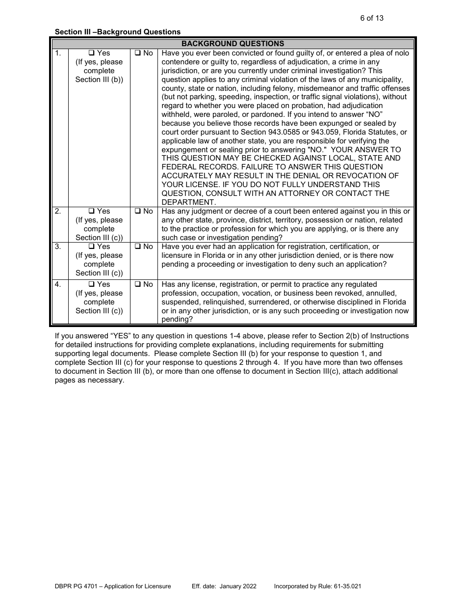 Form DBPR PG4701 Application for Licensure - Professional Geologist - Florida, Page 7