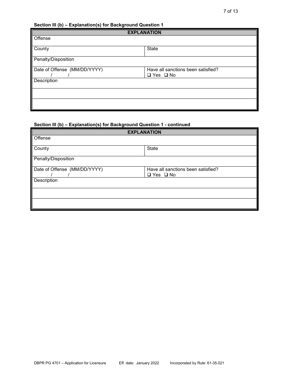 Form DBPR PG4701 Application for Licensure - Professional Geologist - Florida, Page 8