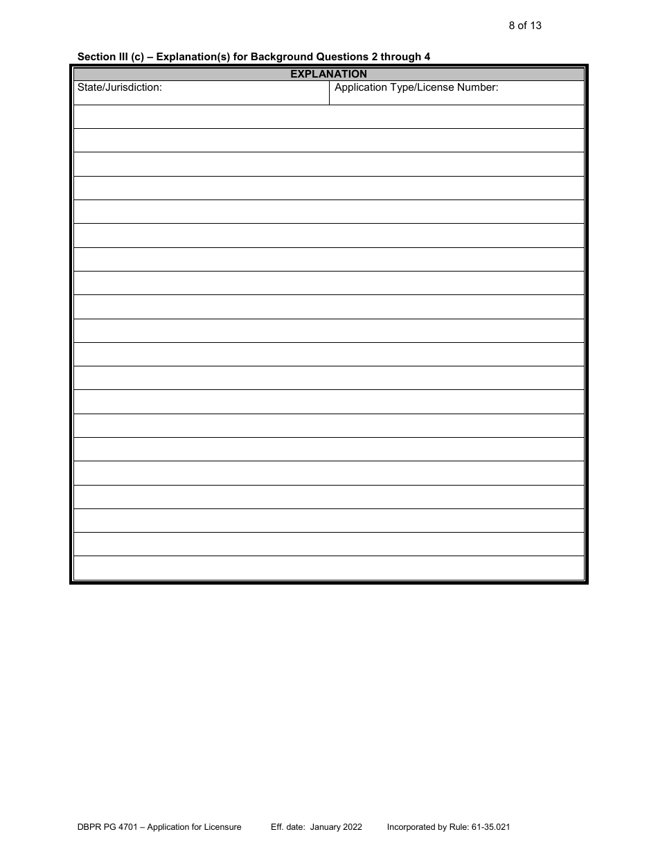 Form DBPR PG4701 Application for Licensure - Professional Geologist - Florida, Page 9