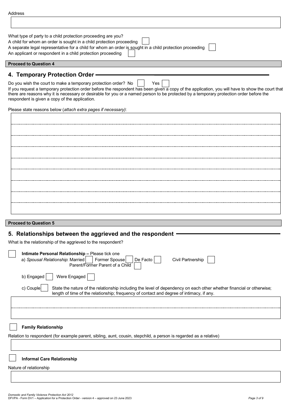 Form DV1 Application for a Protection Order - Queensland, Australia, Page 3