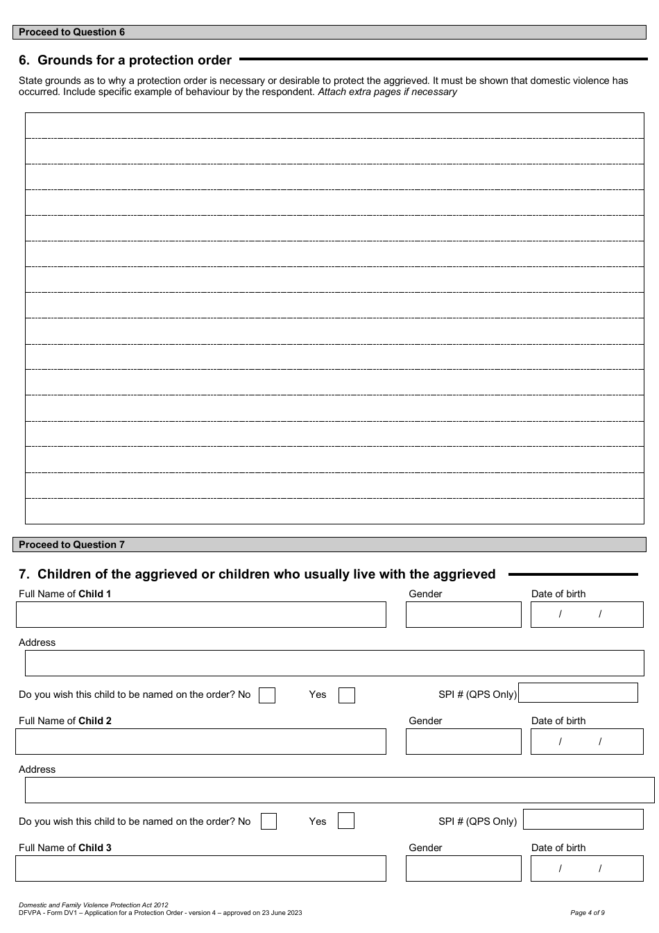 Form DV1 Application for a Protection Order - Queensland, Australia, Page 4