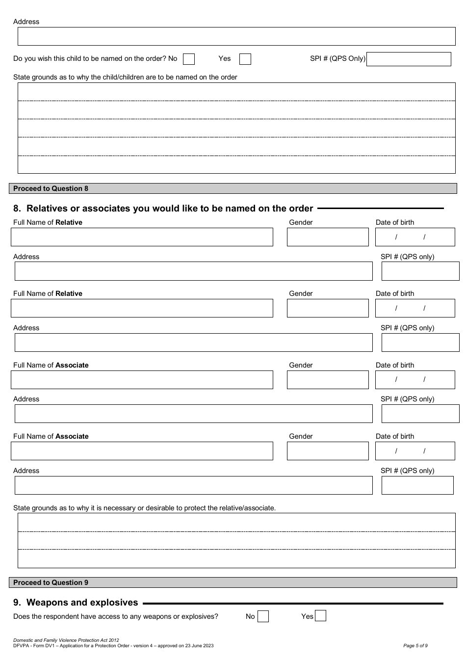 Form DV1 Application for a Protection Order - Queensland, Australia, Page 5