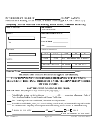 Document preview: Temporary Order of Protection From Stalking, Sexual Assault, or Human Trafficking - Kansas