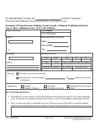 Document preview: Extension of Protection From Stalking, Sexual Assault, or Human Trafficking Order for One to Three Additional Years (K.s.a. 60-31a06(C)) - Kansas