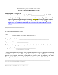 Document preview: Written Request for Deactivation of Pre-approved Emergency Site - Louisiana
