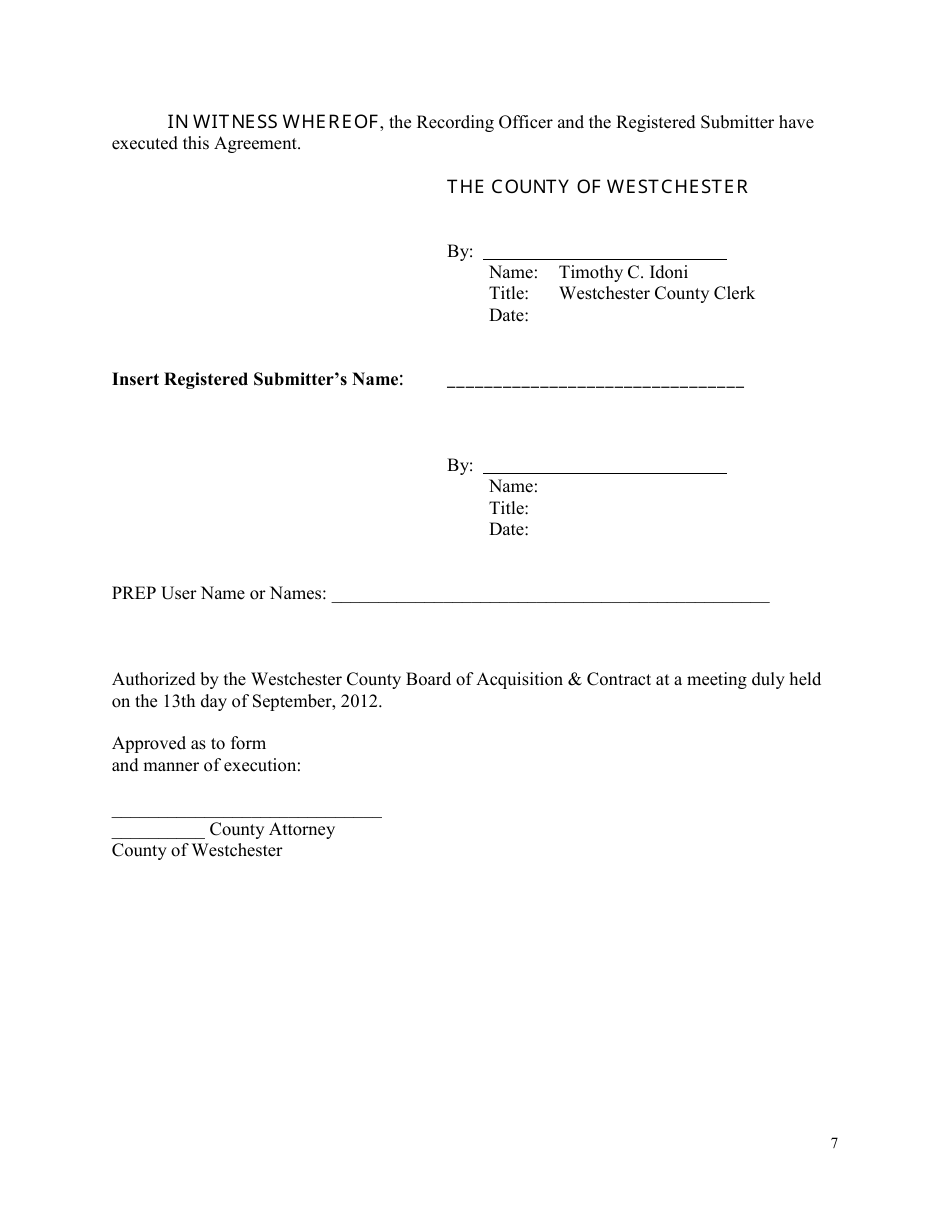 Registered Submitter Agreement for Electronic Recording in Westchester County - Westchester County, New York, Page 10