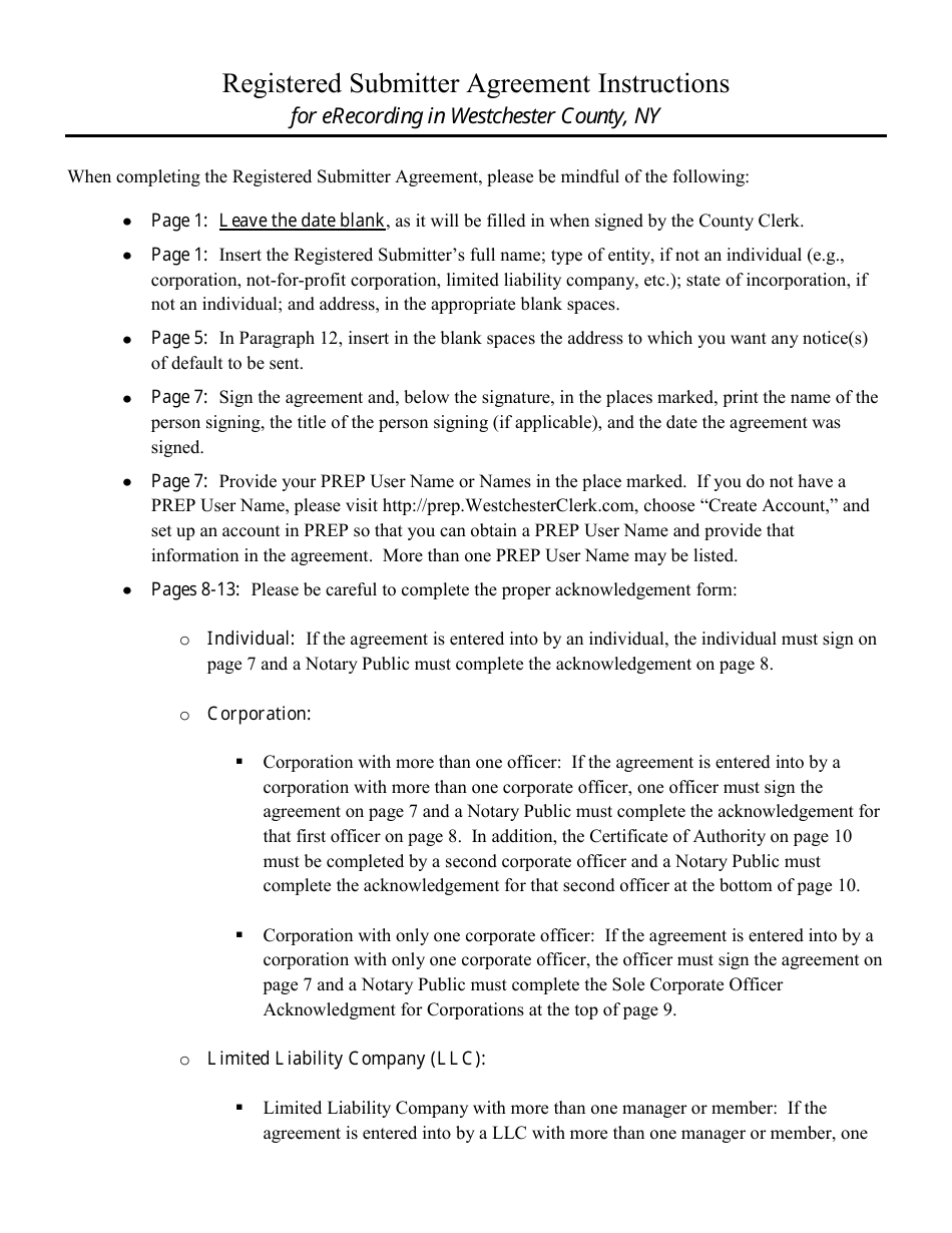 Registered Submitter Agreement for Electronic Recording in Westchester County - Westchester County, New York, Page 2