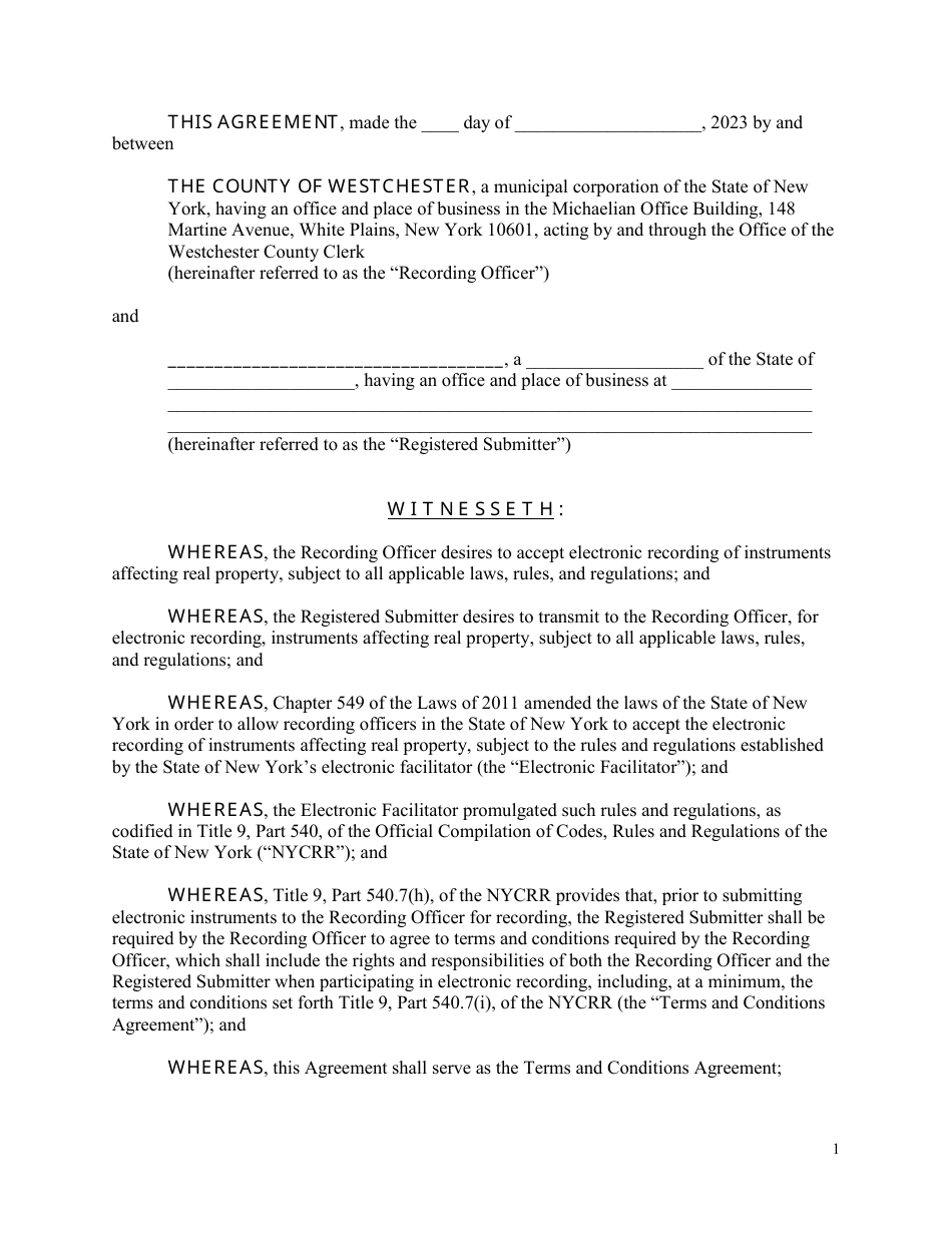 Registered Submitter Agreement for Electronic Recording in Westchester County - Westchester County, New York, Page 4