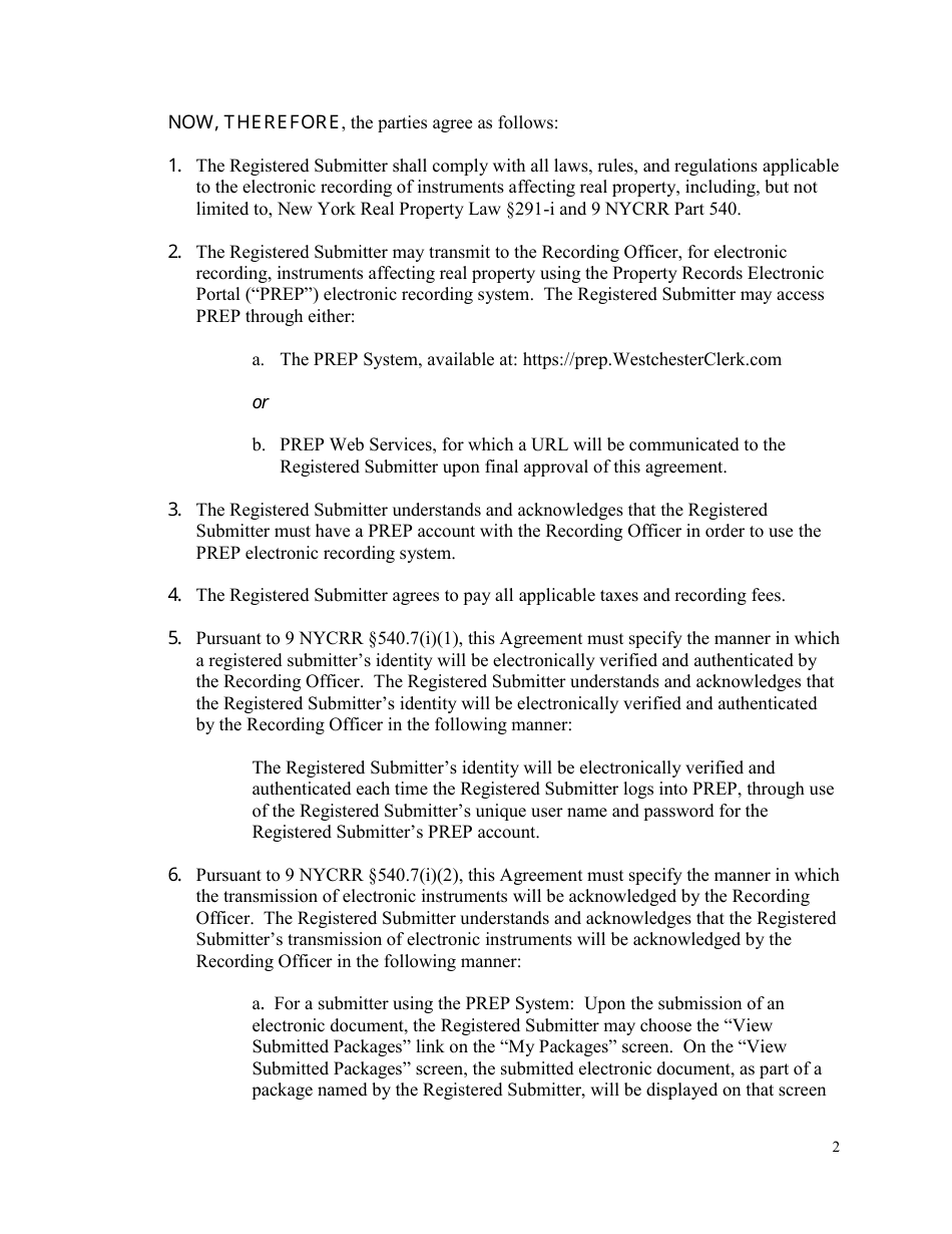 Registered Submitter Agreement for Electronic Recording in Westchester County - Westchester County, New York, Page 5