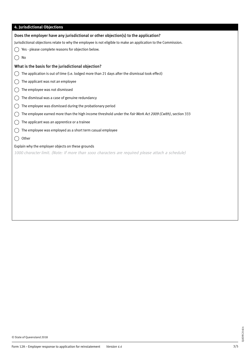 Form 12A Employer Response to Application for Reinstatement - Queensland, Australia, Page 3