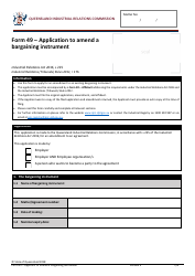 Document preview: Form 49 Application to Amend a Bargaining Instrument - Queensland, Australia
