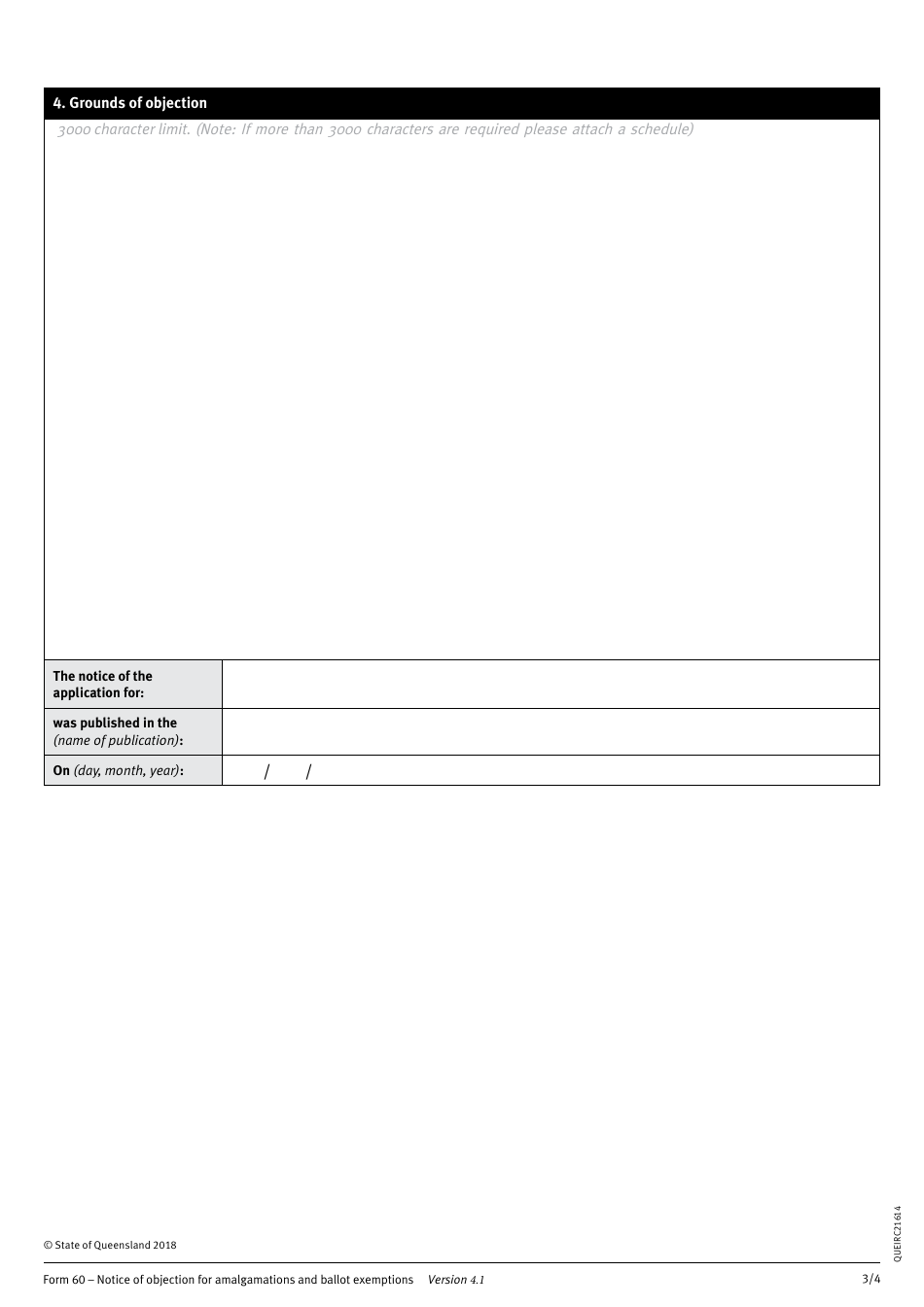 Form 60 Notice of Objection for Amalgamations and Ballot Exemptions - Queensland, Australia, Page 3