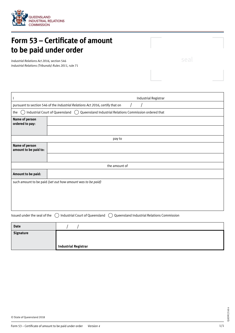 Form 53 - Fill Out, Sign Online And Download Fillable PDF, Queensland ...