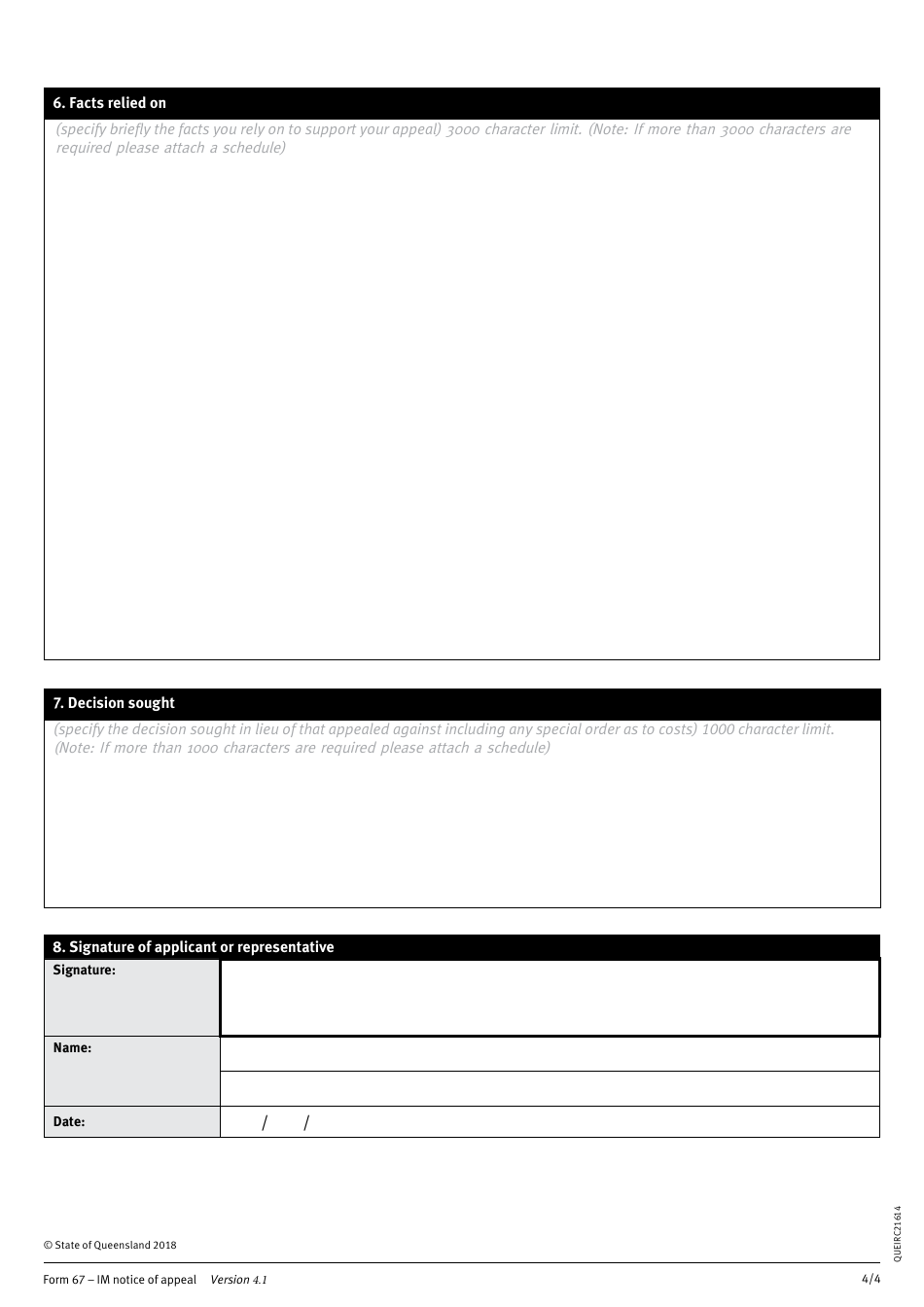 Form 67 Im Notice of Appeal - Queensland, Australia, Page 4