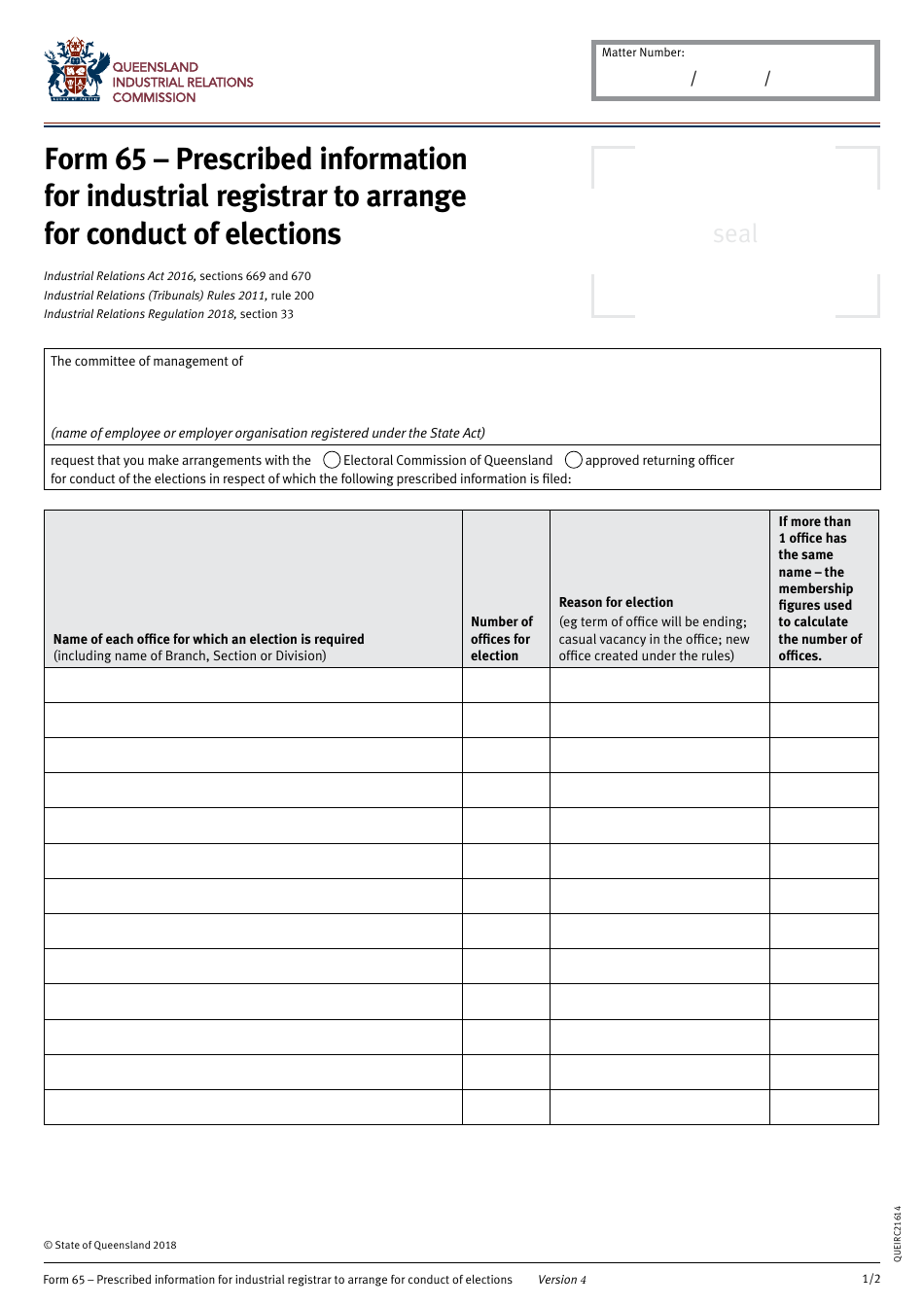 Form 65 - Fill Out, Sign Online and Download Fillable PDF, Queensland