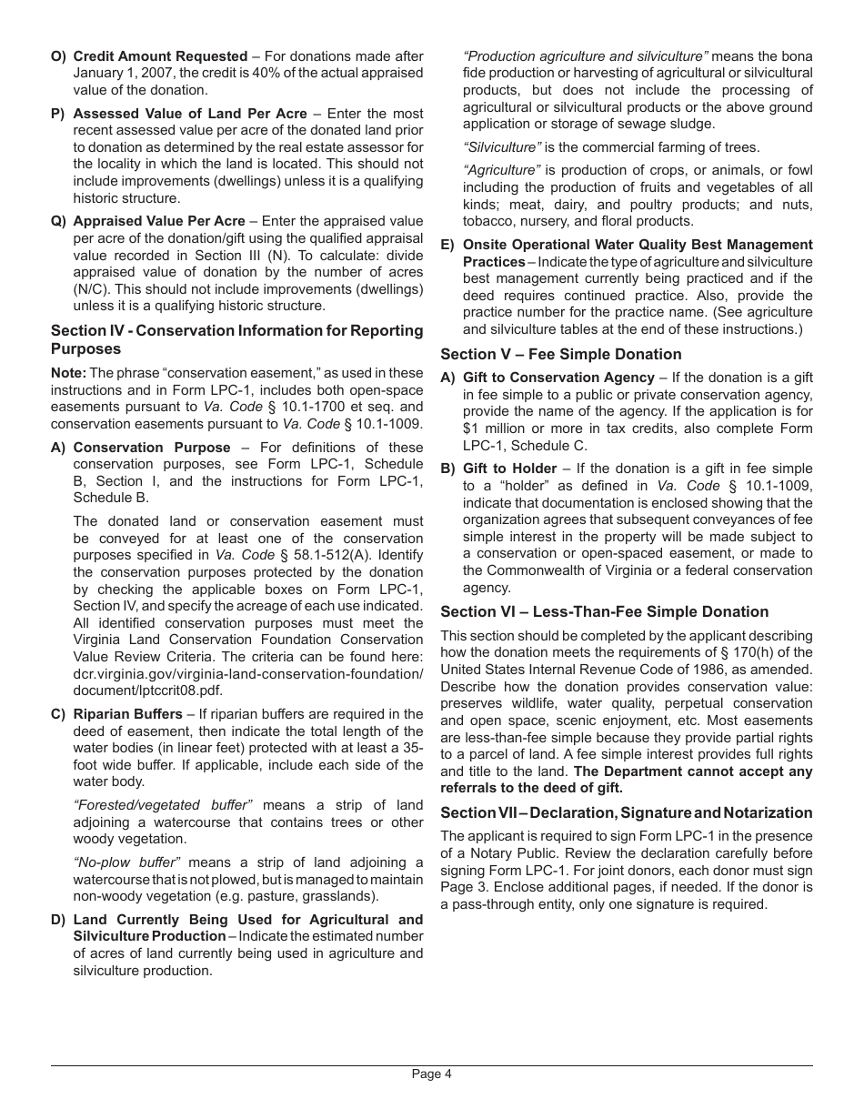 Instructions for Form LPC-1 Application for a Land Preservation Credit - Virginia, Page 4