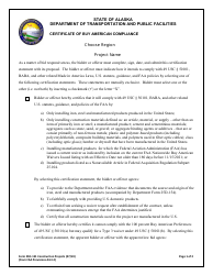 Document preview: Form 25D-151 Certificate of Buy American Compliance - Alaska