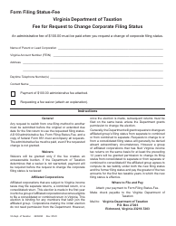 Document preview: Fee for Request to Change Corporate Filing Status - Virginia
