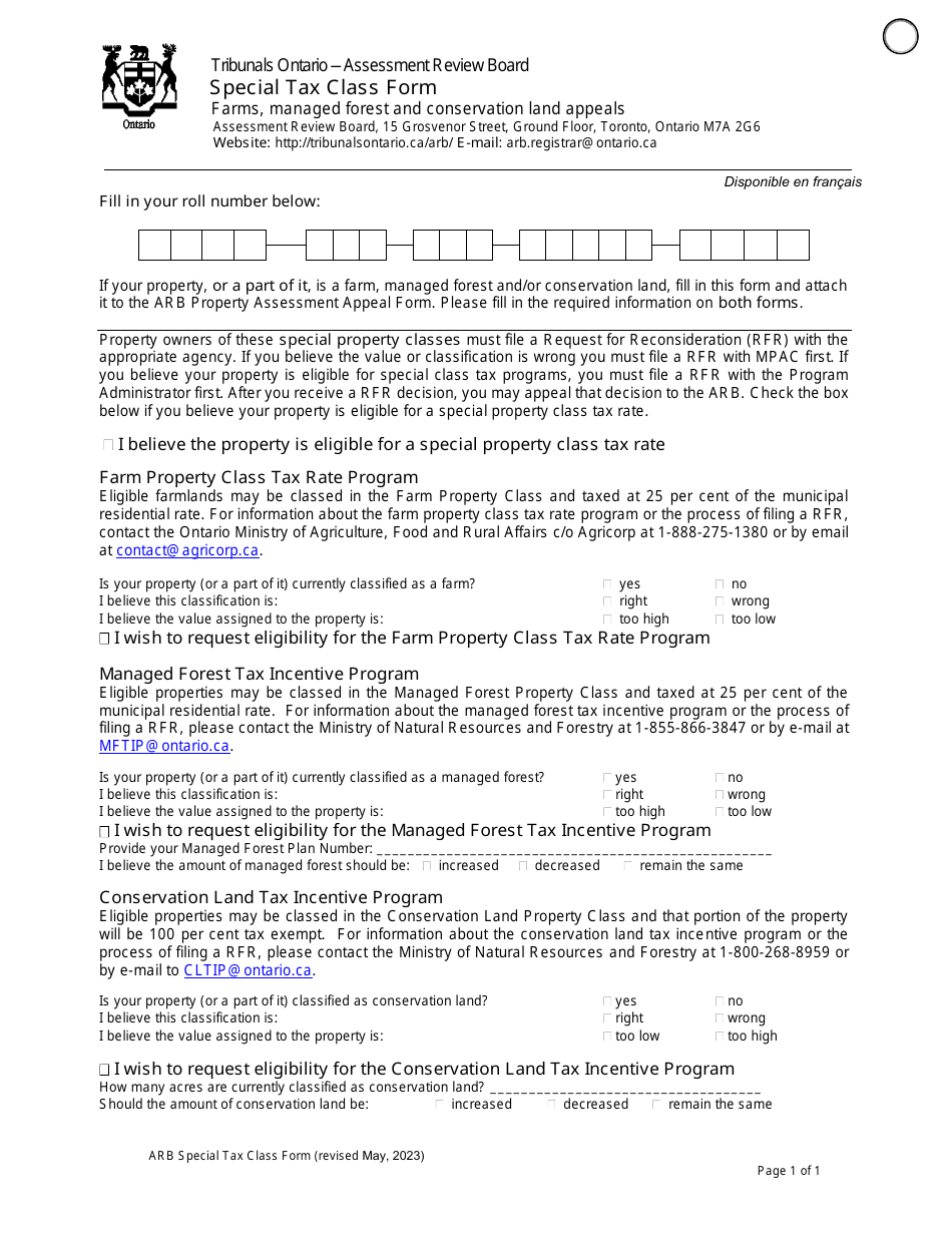 Ontario Canada Special Tax Class Form Download Fillable PDF 2021 2024   Special Tax Class Form Ontario Canada Print Big 