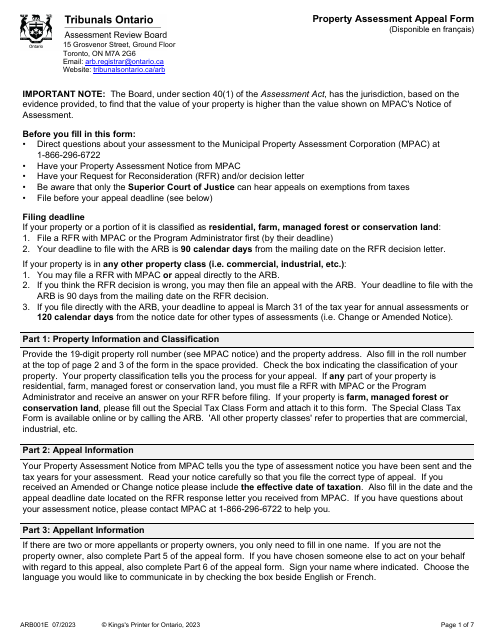 Form ARB001E  Printable Pdf