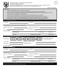 Document preview: Summons Request Form - Ontario, Canada